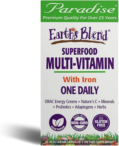 Earth's Blend Multivitamin with Iron, 48 Organic Superfoods by Paradise Herbs