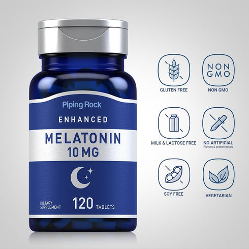 Piping Rock Melatonin 10mg 120 Tablets | Extra Strength with L-Theanine | Vegetarian, Non-GMO, Gluten Free