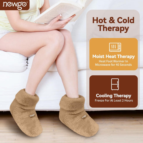 NEWGO Microwaveable Booties Foot Warmers - Heating Pad for Foot Heated Slippers for Cold Feet, Plantar Fasciitis,