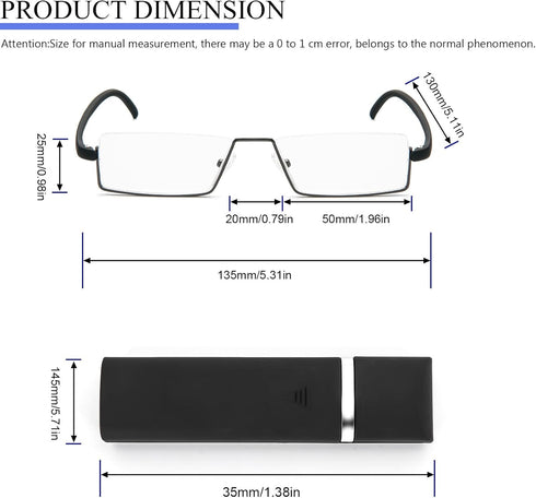 REAVEE 2 Pack Half Frame Reading Glasses, Lightweight Metal Readers for Men Women, Black and Blue +3.5 with Case