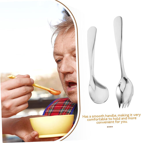 Hemoton 1 Set Elderly Tableware, Angled Grip Spoon, Handicapped Fork Spoon, Disability Aid Utensils, Stainless Steel
