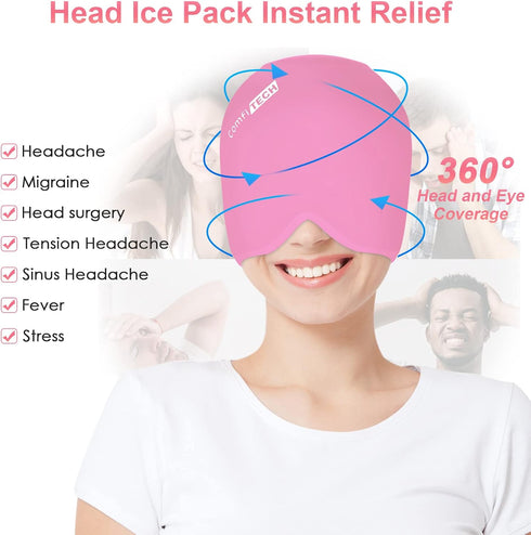 Comfitech Head Ice Wrap, Cold Cap Cooling Gel Hat for Head (Pink)