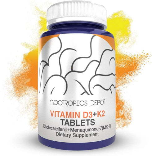 Nootropics Depot Vitamin D3 + K2 with Vitamin C Tablets | 365 Count | 125µg | Year Supply