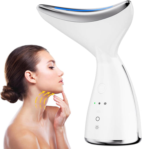 okahila Face & Neck Massager | White LED Red-Light-Therapy-for-Face and Neck, Red Light