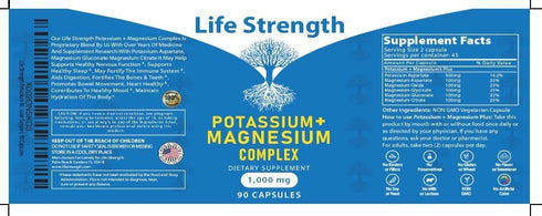 Life Strength Potassium & Magnesium Complex, 1000mg with Aspartate, Oxide, Glycinate, 90 Capsules