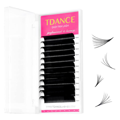 TDANCE Easy Fan Lash Extension, Rapid Blooming Volume Eyelash Extensions, C CC D DD J B L Curl, 0.03-0.12mm