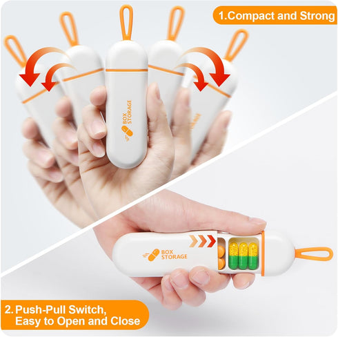 Toplive Portable Travel Pill Organizer, Mini Daily Pill Container, Small Case for Vitamins, Supplements, Fish Oil,