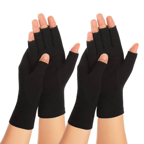 2 Pairs Arthritis Compression Gloves, Fingerless Pain Relief Gloves for Typing and Daily Work