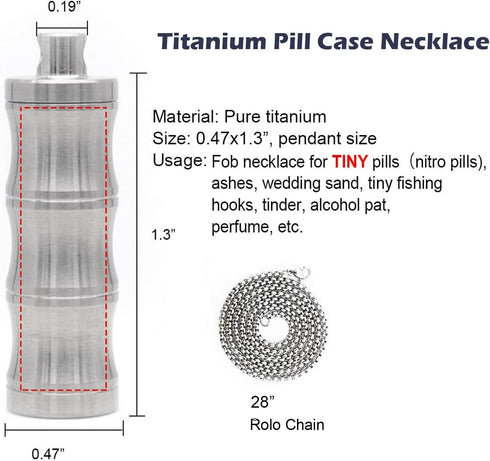 Titanium Small Pill Box Necklace, Mini Waterproof Keychain Pill Holder, Lightweight Pendant for Purse