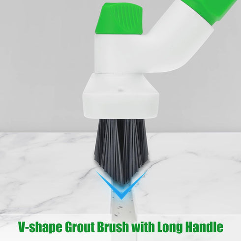 Xinran+ 3-in-1 Floor Scrub Brush with Long Handle, Scrape Scrubber Brush with Squeegee Stiff Bristle Deck Brush