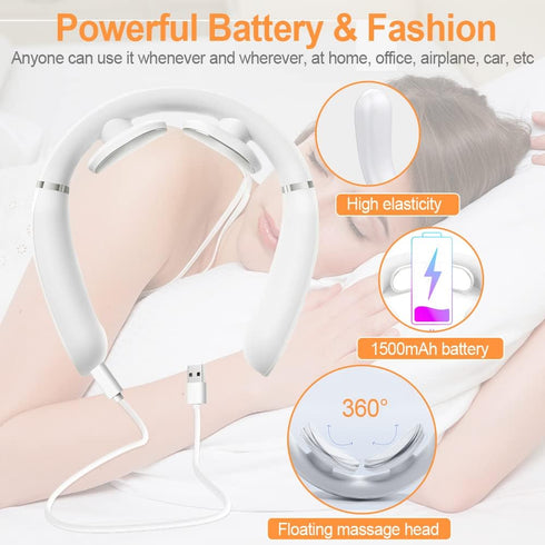 Neck Massager with Heat, Intelligent Portable Neck Massager for Pain Relief, Cordless Pulse with Voice Broadcast & 6