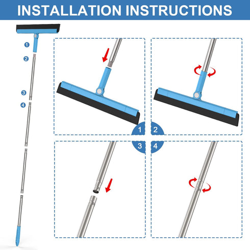 KOLLIEE Adjustable 59'' Long Handle Floor Squeegee - Professional Water Squeegee with Foam Blade