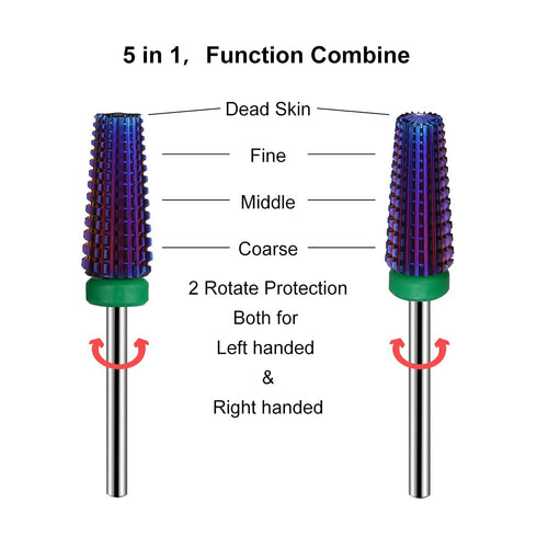 Lavinda 5 in 1 Nail Drill Bit, Coarse Grit Heavy Duty Carbide Tungsten for Fast Acrylic Gel Removal, 3/32" (Purple)