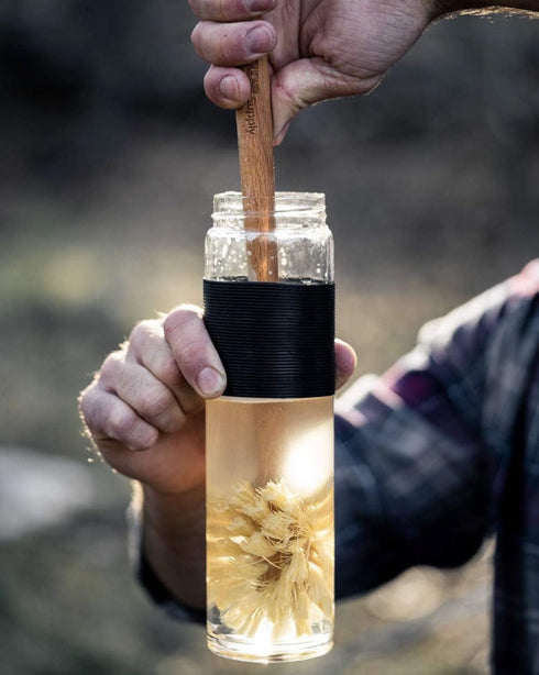 14in Bottle Brush with Extra Long German Beechwood Handle, Strong Hemp Bristles for Cleaning Wide Mouth Jars, Glasses,