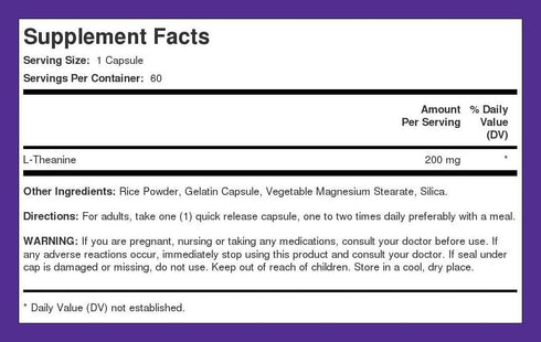 Piping Rock 200mg L Theanine Capsules | 60 Count | Non-GMO & Gluten Free Supplement