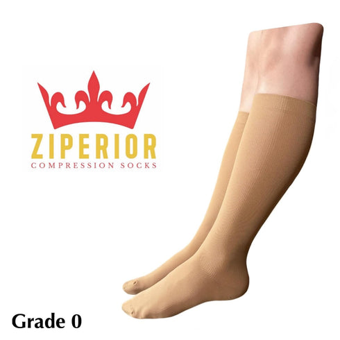 Ziperior 8-15 mmHg 0 Compression Grade Calf Inside Leg Zipper Closed Toe Socks (Beige, Large-X-Large)
