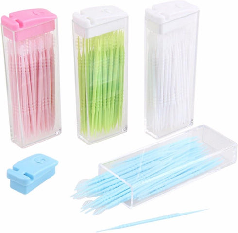 Coobbar 200pcs Double Head Dental Floss Interdental Toothpick Brush for Oral Care