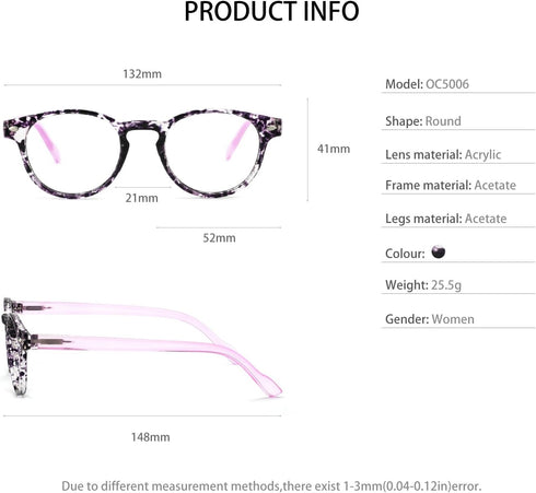 OCCI CHIARI Lightweight Designer Acetate Frame Reading Glasses for Women - Purple, 2.25