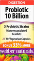 Webber Naturals Probiotic 10 Billion with 5 Probiotic Strains, 40 Vegetarian Capsules