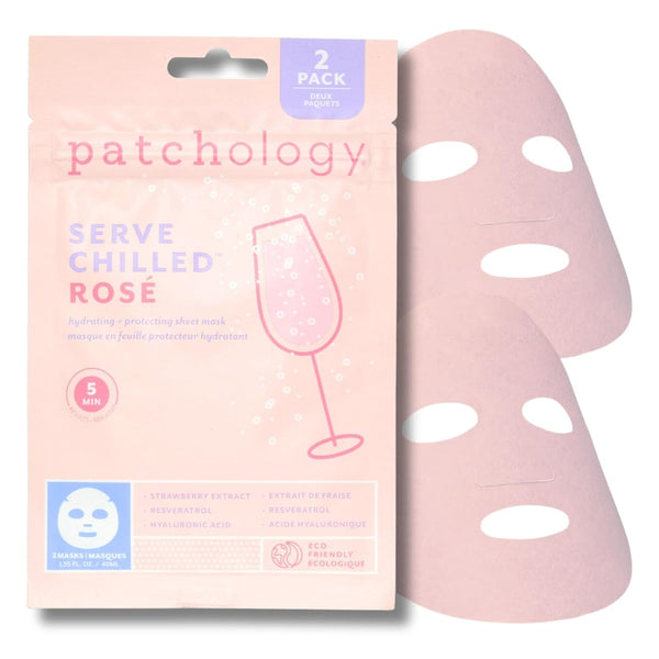 Patchology Serve Chilled Rosé Facial Sheet Mask - Hydrating Skin Care Treatment with Hyaluronic Acid (2 Pair)