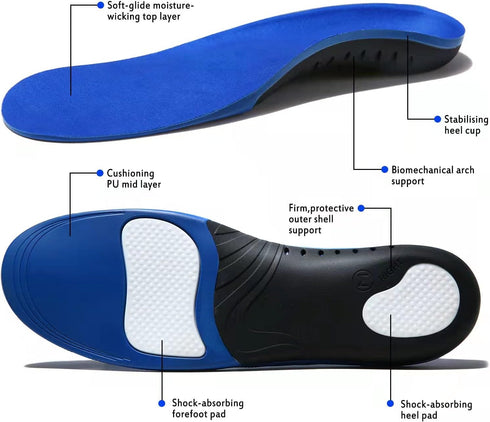 Plantar Fasciitis Insoles, High Arch Support Shoe Inserts for Men Women, Orthotics Gel Running Insoles for Flat Feet