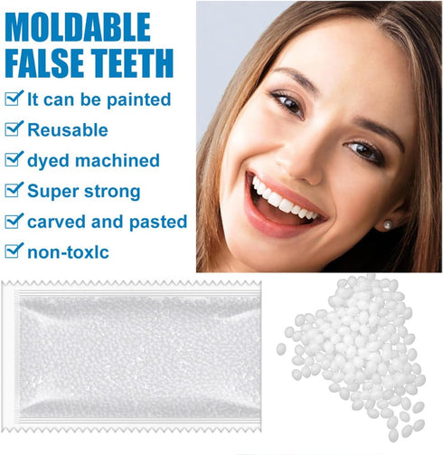 Tooth Repair Kit - 30ml / 1.05 oz Teeth Replacement with Moldable Heat Fit Beads for Temporary Restoration of Missing or Broken Teeth and Dentures, Including Clear Instructions and Plastic Clip