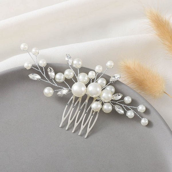 Latious Wedding Bride Pearl Hair Side Comb, Silver Rhinestone Bridal Hair Clips for Women and Girls