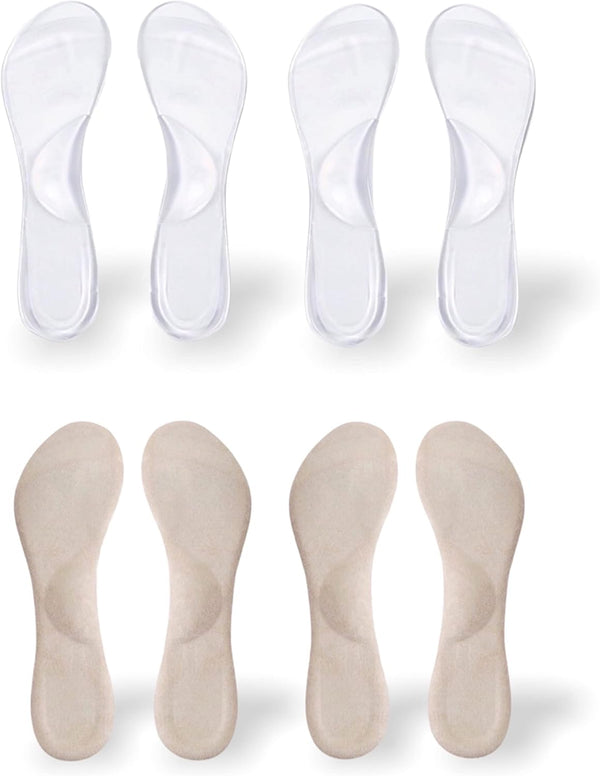 CB 4-Pairs Arch Support Insoles Silicone Gel Invisible Slim Inserts for Women Shoes, 3/4 Length, Shock Absorption, Arch