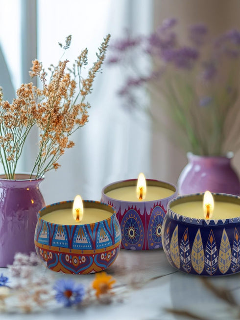 Set 4 Pack 8% 120H Scented Candles Gift for Women - Aromatherapy Candles with Essential Oils, Burn Time, Stress Relief