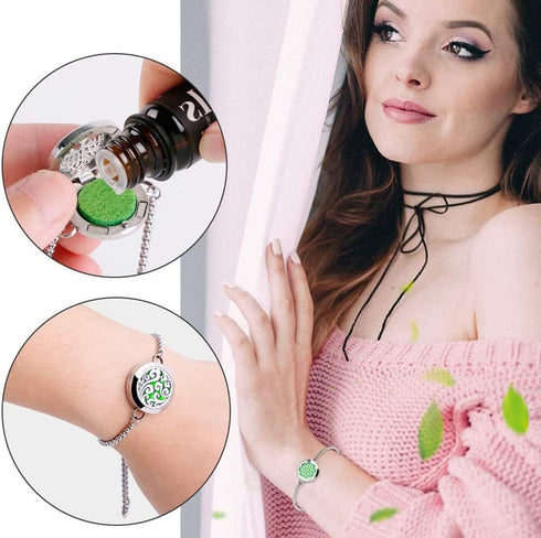 Nadiho 2 20 Set Pcs Essential Oil Diffuser Bracelet, Stainless Steel Aromatherapy Diffuser Locket Adjustable Bracelet