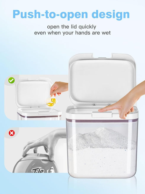 Laundry detergent dispenser with One-Press Lid,for laundry room organization,Clear PET laundry powder container with Measuring Cup,laundry pods container 4.5L/10Lbs/160oz(220 Pods)