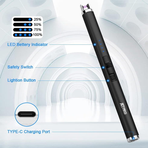 USB Rechargeable Candle Lighter, Electronic Arc Lighter, Windproof Flameless with Safety Button for Camping, Cooking