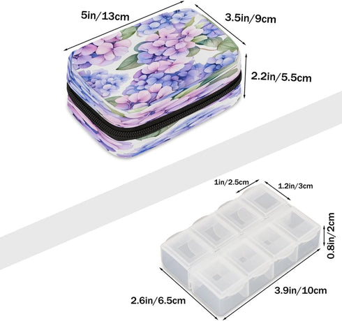 Skerhhux 7 Purple Flower Print Pill Case Travel Pill Organizer Weekly Day Portable with Zipper Medicine Box Pill Case