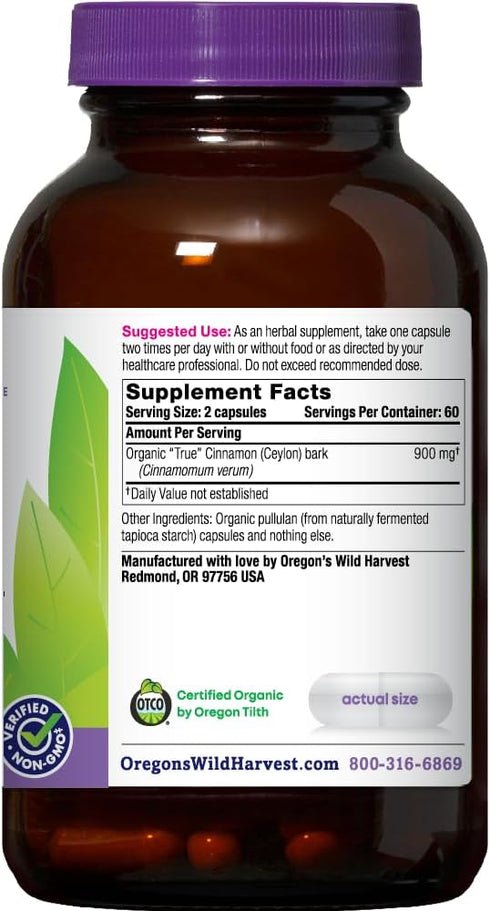 Oregon's Wild Harvest Organic True Cinnamon Ceylon - 120 Count Vegan Capsules