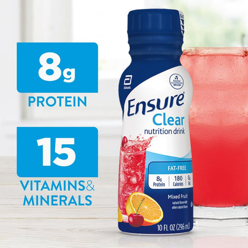 Ensure Clear Mixed Fruit Nutritional Drink, 10 fl oz, 12 Pack, 8g Protein, Fat-Free