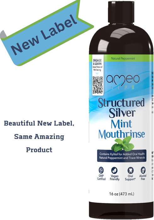 Structured Colloidal Silver Mouthwash, Mint Flavor, All Natural with 10ppm Structured Silver for Bad Breath, 16 oz