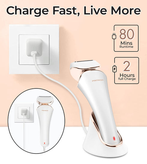 PRITECH Electric Shaver for Women, Cordless USB Rechargeable Razor for Legs, Arms, Underarms, Bikini, Wet & Dry