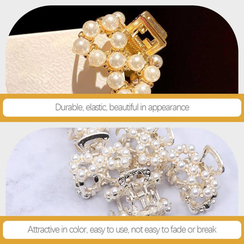 Mobestech 6pcs Hair Clips, Pearl Claw Clips with Rhinestones, Hair Barrettes for Women & Girls Hair Styling