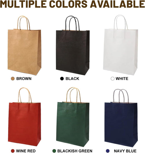 Gift Bags 8.25"X5.9 "X3.15" 100pcs Brown Paper Bags with Handles, Kraft Paper Bags for Small Business, Wedding Party