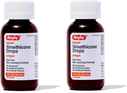 Rugby Dye-Free Infants' Gas Drops, Simethicone 20 mg Liquid Drops for Newborns, 1 Fl. Oz. (2 Pack)
