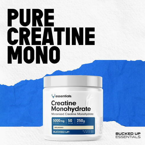 Bucked Up Creatine Monohydrate - 250 Grams Micronized Powder, Essentials (50 Servings)