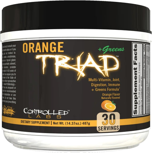 CONTROLLED LABS Orange Triad Plus Greens, 30 Servings, Iron Free Sports Supplement for Overall Health