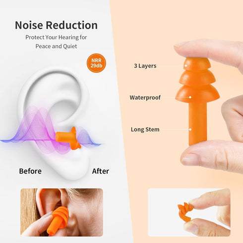 Ear Plugs for Swimming, Soft Silicone Ear Plugs for Sleeping, Noise Cancelling, Reusable, 6 Pairs for Protection