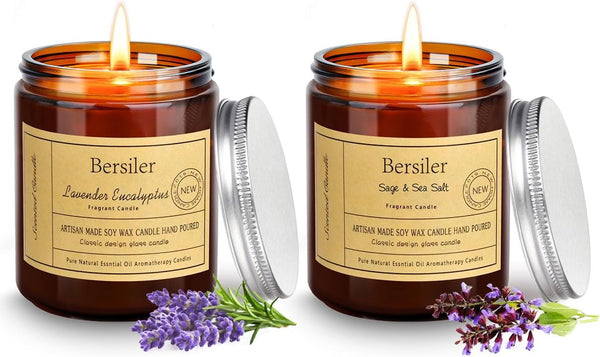Lavender Eucalyptus and Sage Sea Salt Candles, Stress Relief and Relax Candles