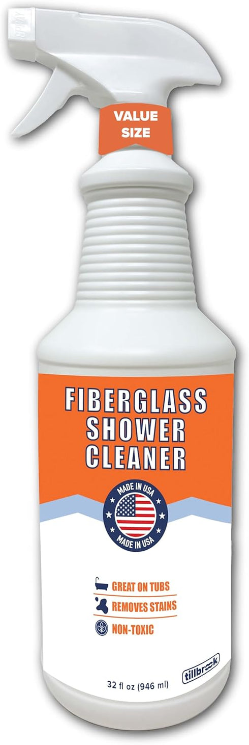 Tillbrook Fiberglass Shower Cleaner - 32 oz Fiberglass Cleaner for Bathtubs, Showers, Tile,