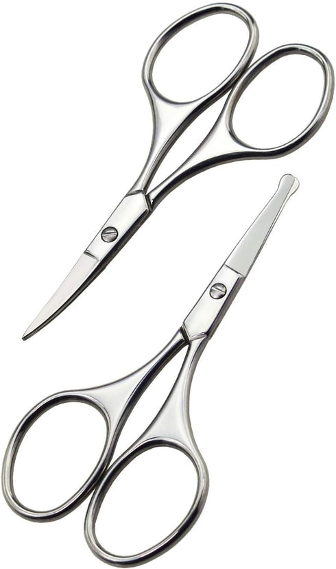 Nose Hair Trimmer Scissors-3.4' Round Tip Scissors For Ear Eyebrow Beard Mustache Trimming - Multi Purpose Round Personal Beauty Hair Care Tool For Men Women And Baby (Silver Kit)