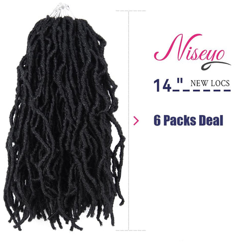 Niseyo Faux Locs Crochet Hair 14 Inch - 6 Packs Short Pre Looped Synthetic Hair Extensions (Jet Black)