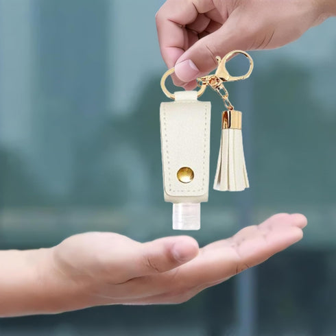 4 Pack Small Hand Sanitizer Keychain Portable Leather Empty Bottles for Toiletry