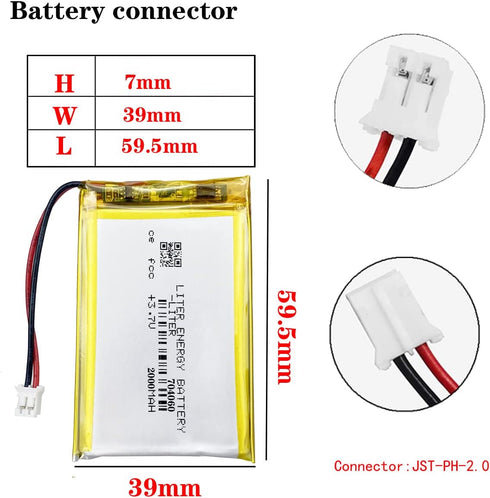 Liter Energy Battery 3.7V Lipo Battery 2000mAh Rechargeable Lithium ion Polymer Battery 704060 Lithium Polymer ion Battery with JST Connector