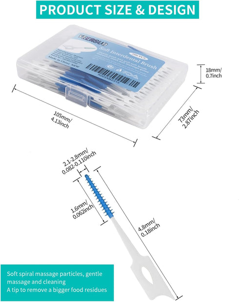 200 PCS Soft Interdental Brushes, Disposable Dental Toothpicks for Cleaning, Tooth Flossing Brush Tool in Blue Colors